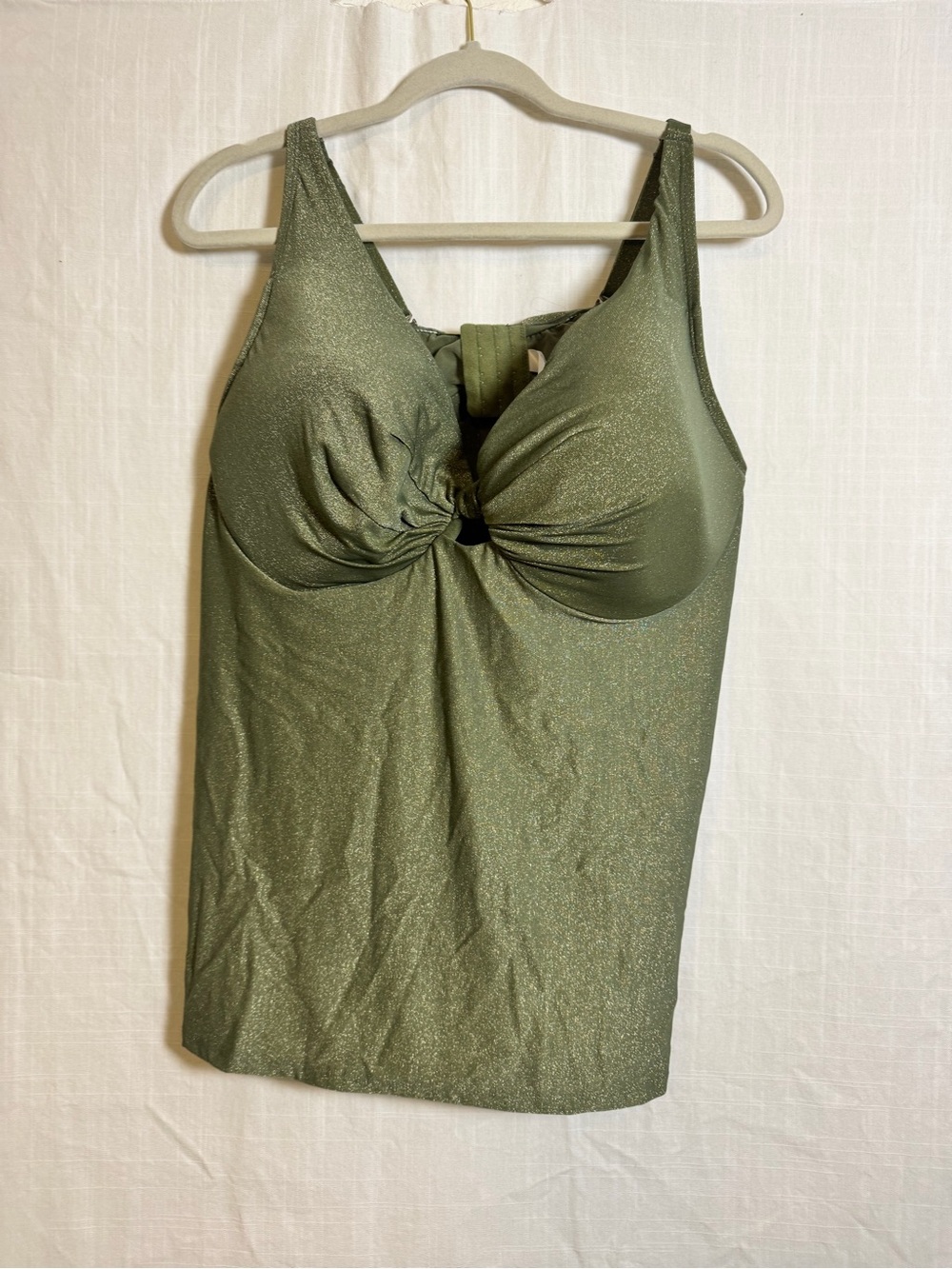 Lane Bryant Olive Shimmer Tankini Top with Front Twist 42 DDD